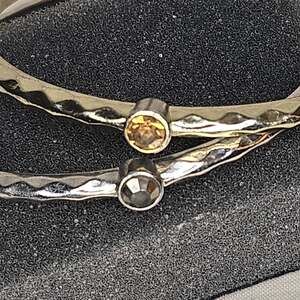 GRAZIANO Silver and Gold Coror Rhinestones Bangle Bracelets Set of 2